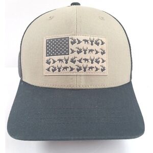 Columbia PHG Mens Trucker Hat Tan Black American Flag Animal Silhouette Snapback